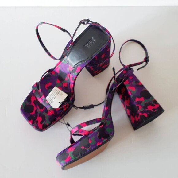 NWT Zara multicolour abstract print chunky platform heeled sandal, EU 38 - Picture 11 of 15